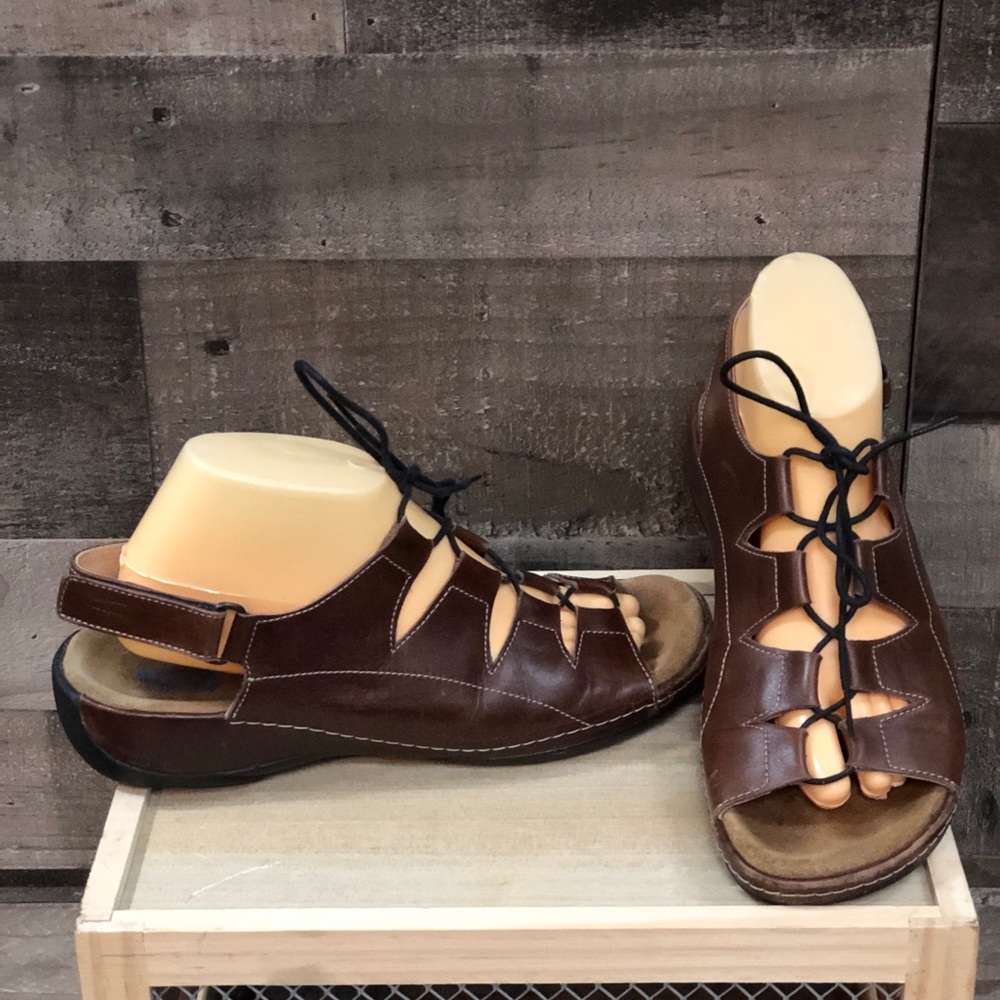 Wolky Kite Black Leather Lace Up Comfort Sandals